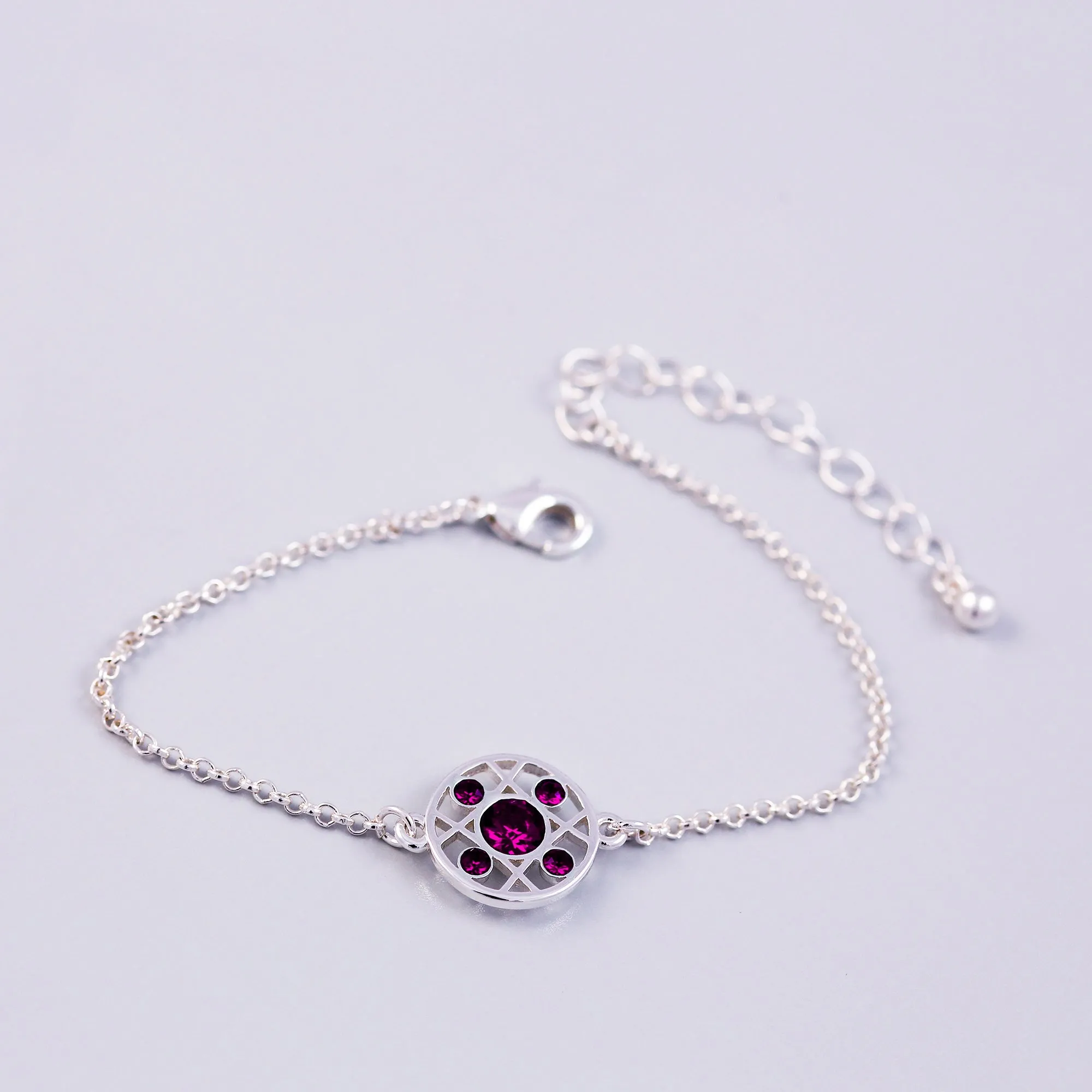 Silver Amethyst February Birthstone Hugs & Kisses Bracelet