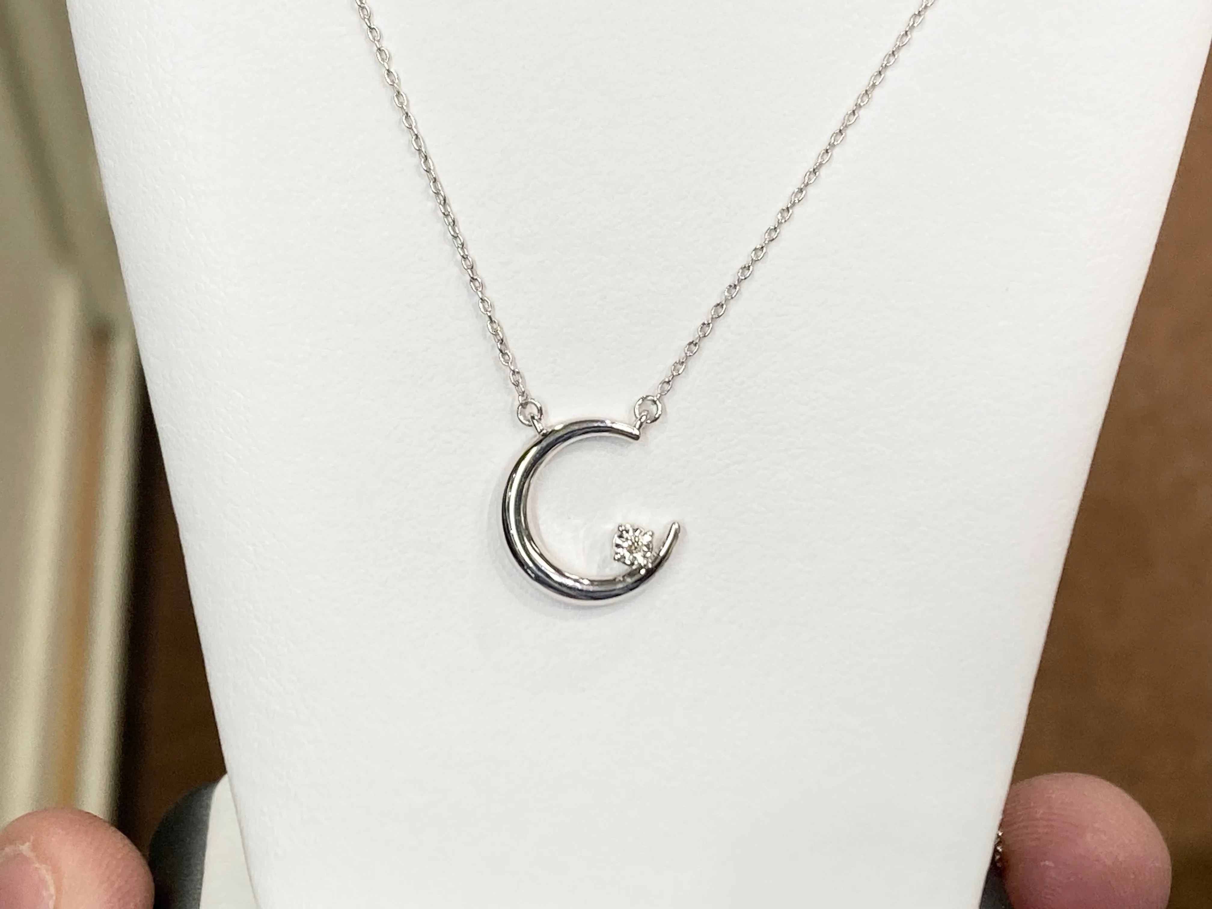 Silver Crescent Moon And Star Adjustable Necklace