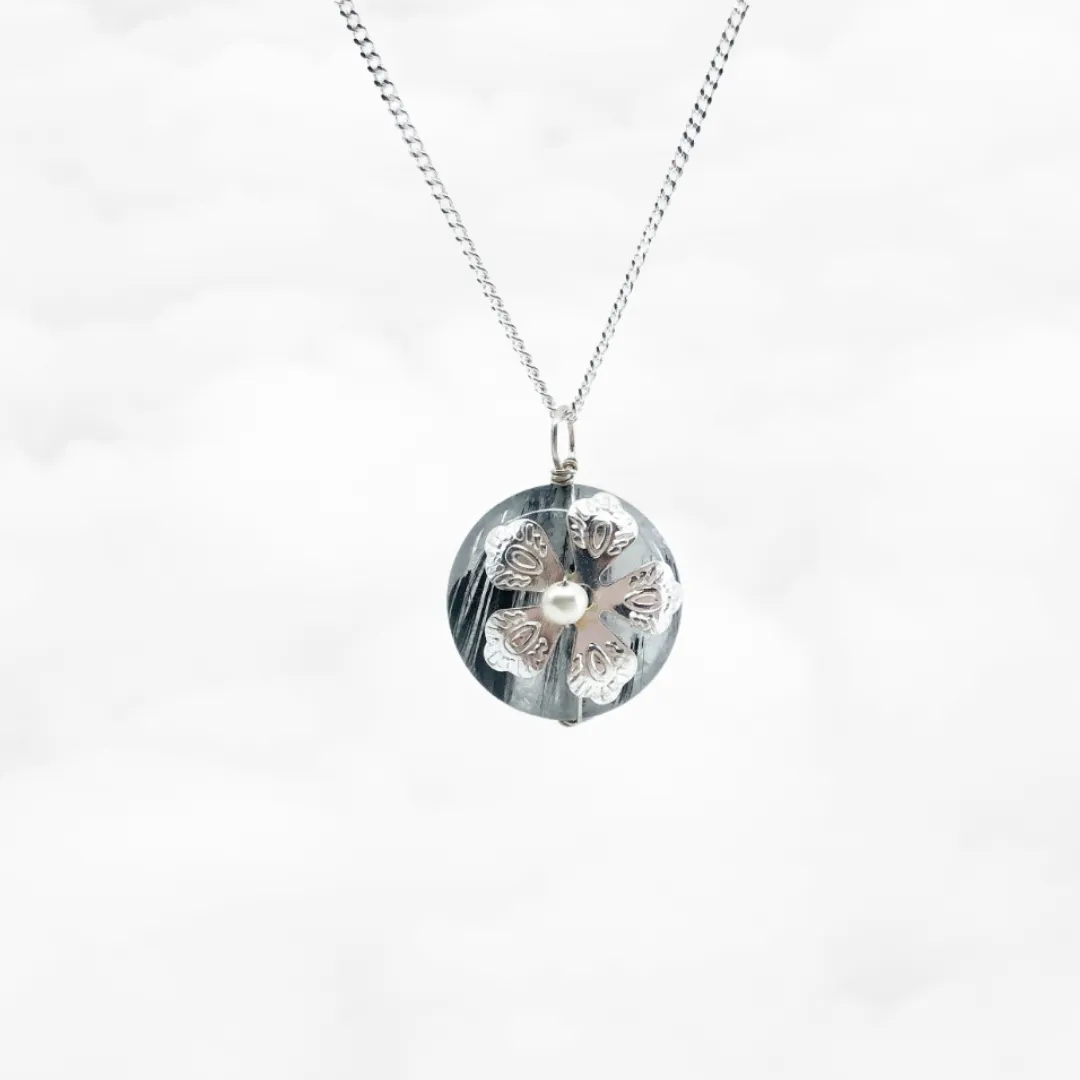 Silver Flower Tourmaline Necklace