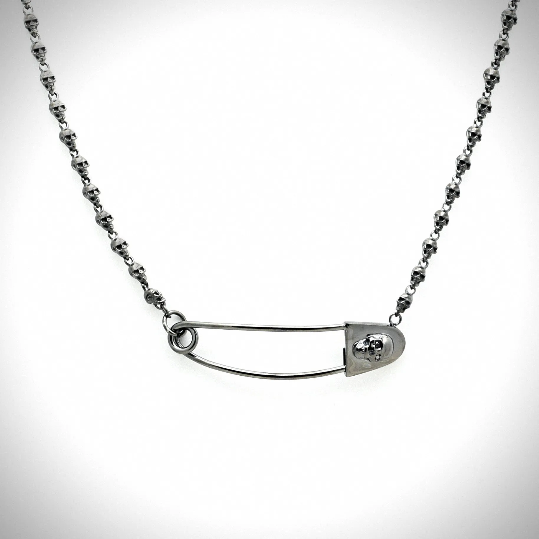 Skulls Safety Pin Necklace
