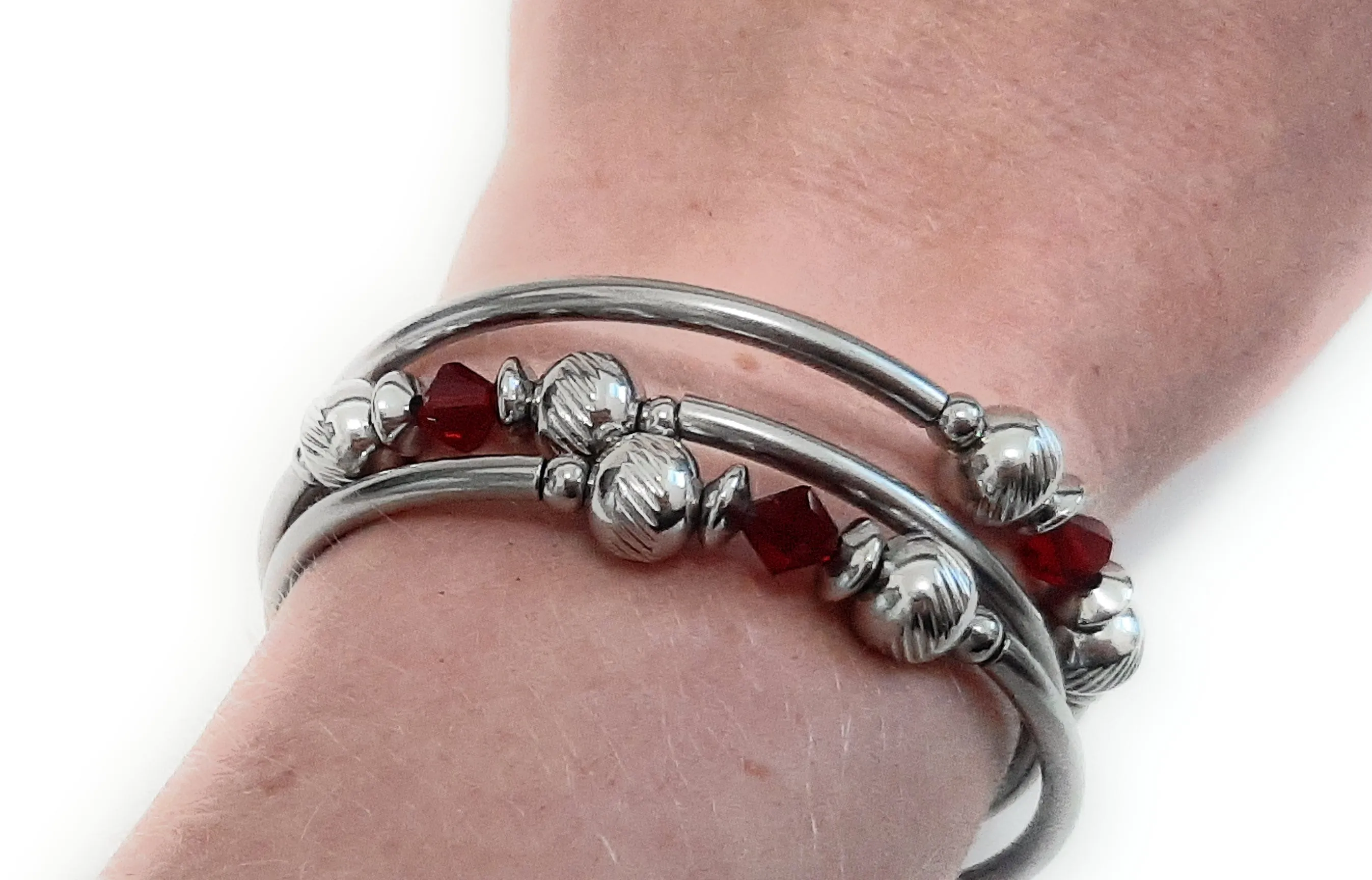 Stainless Steel Swarovski Birthstone Memory Wire Bracelet - June Light Amethyst