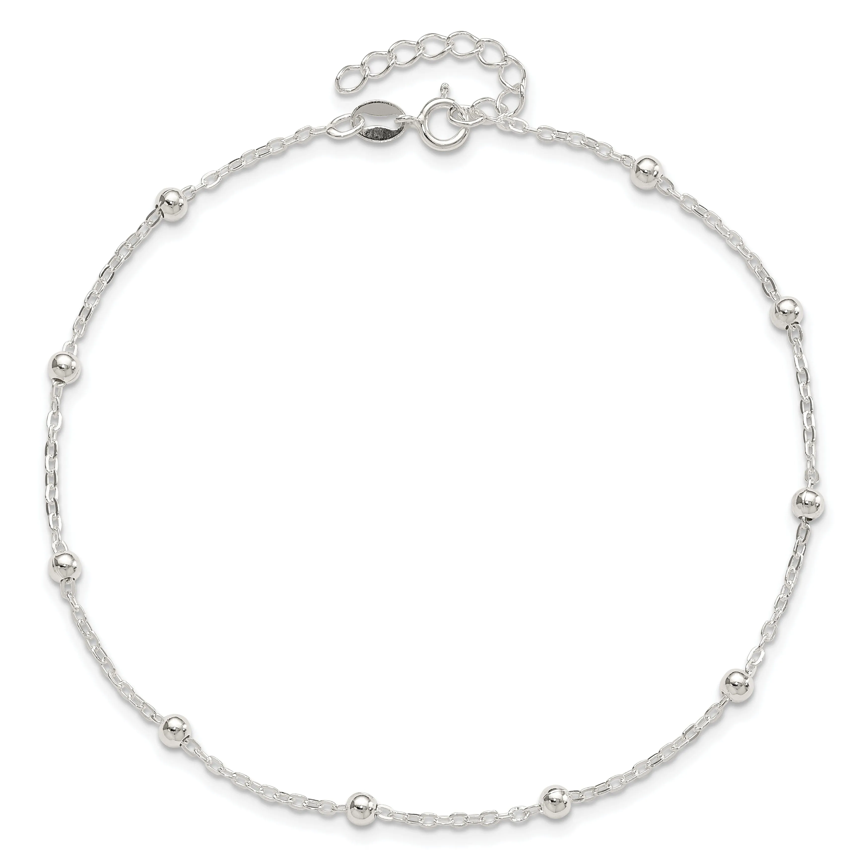 Sterling Silver Beaded Chain Anklet