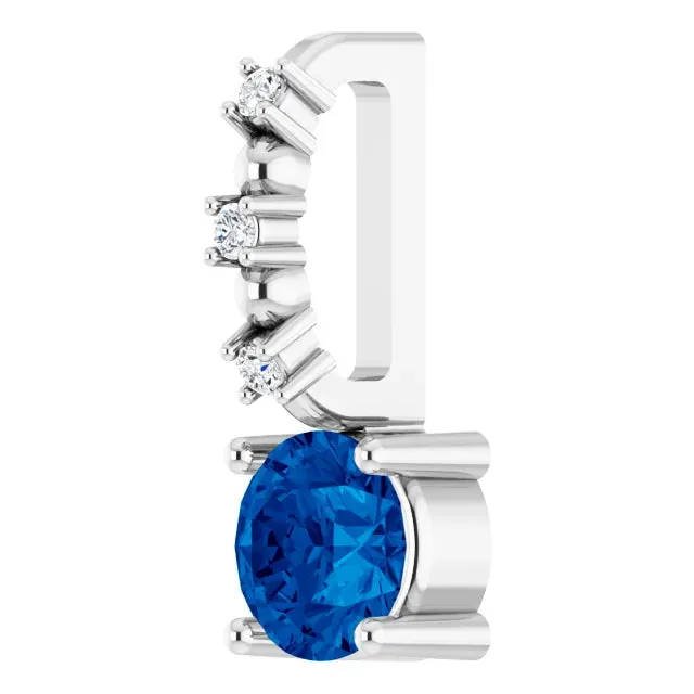 Sterling Silver Imitation Blue Sapphire & .01 CTW Natural Diamond Charm/Pendant