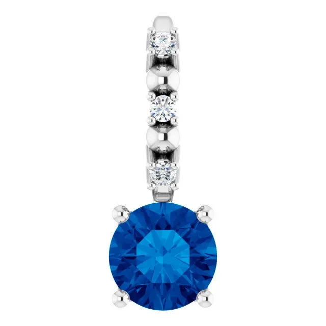 Sterling Silver Imitation Blue Sapphire & .01 CTW Natural Diamond Charm/Pendant