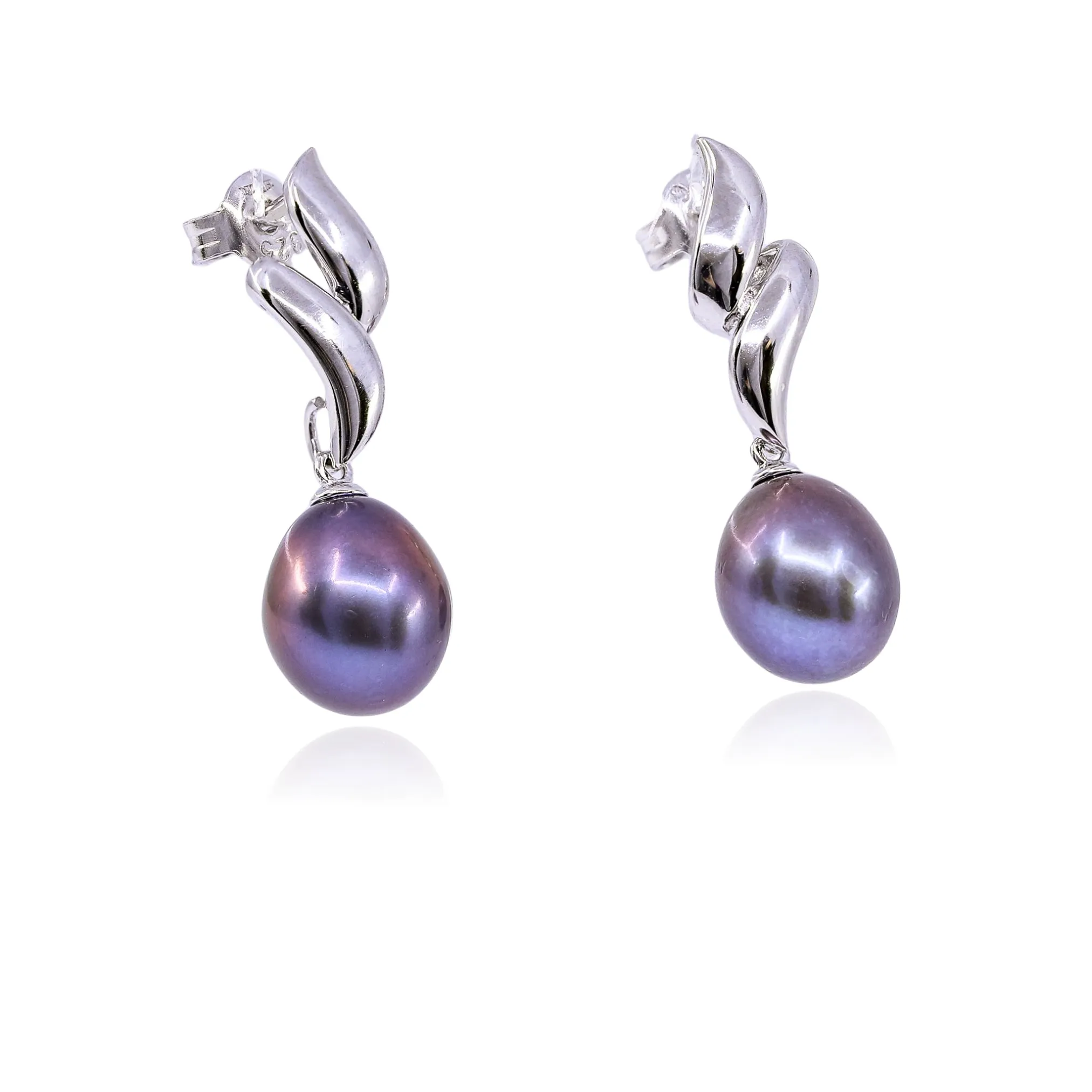 STERLING SILVER WHITE AND BLACK INTERCHANGEABLE FRESHWATER PEARL DROP EARRINGS