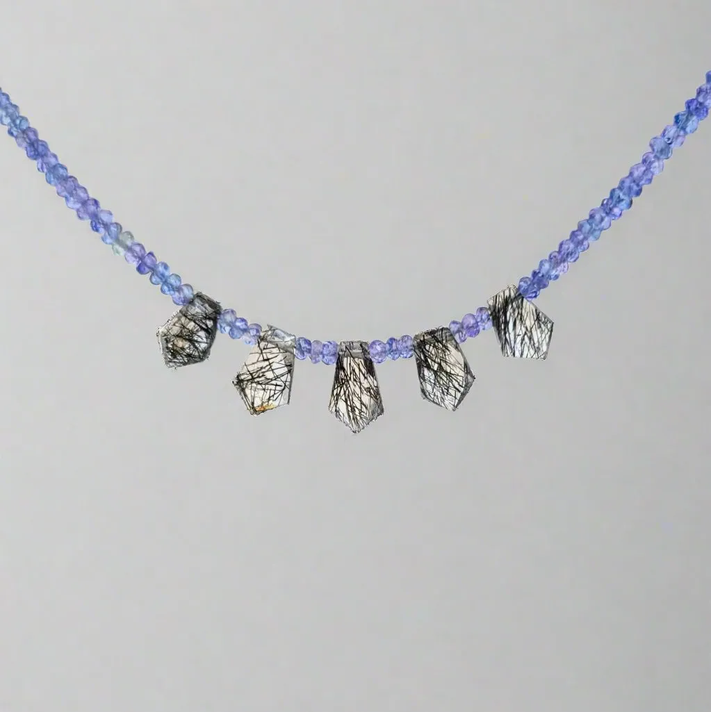 Tanzanite Faceted Bead Strand with Tourmalated Quartz Daggers