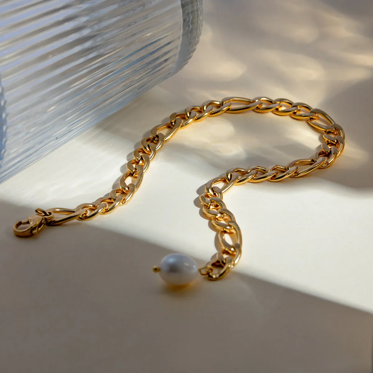 TEEK - Stainless Steel Chain Pearl Gold Anklet