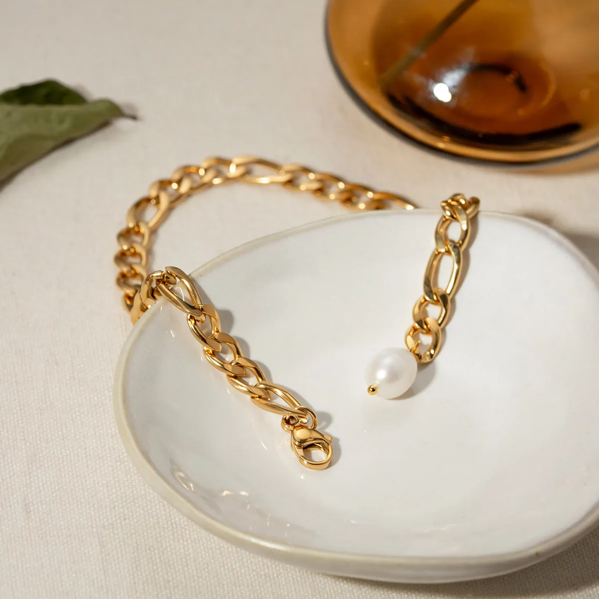 TEEK - Stainless Steel Chain Pearl Gold Anklet