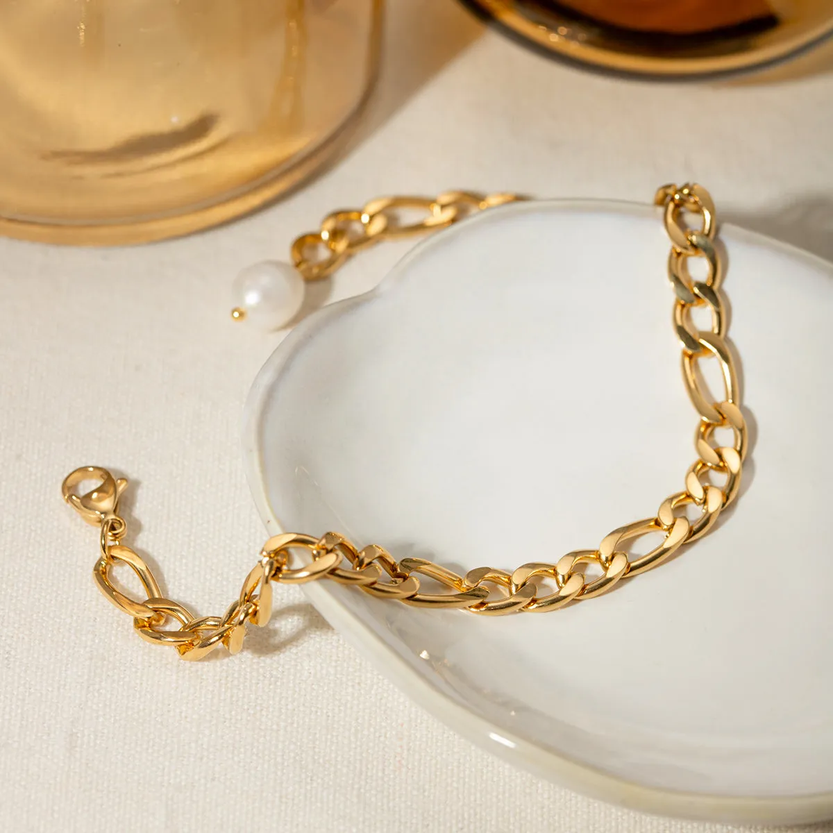 TEEK - Stainless Steel Chain Pearl Gold Anklet