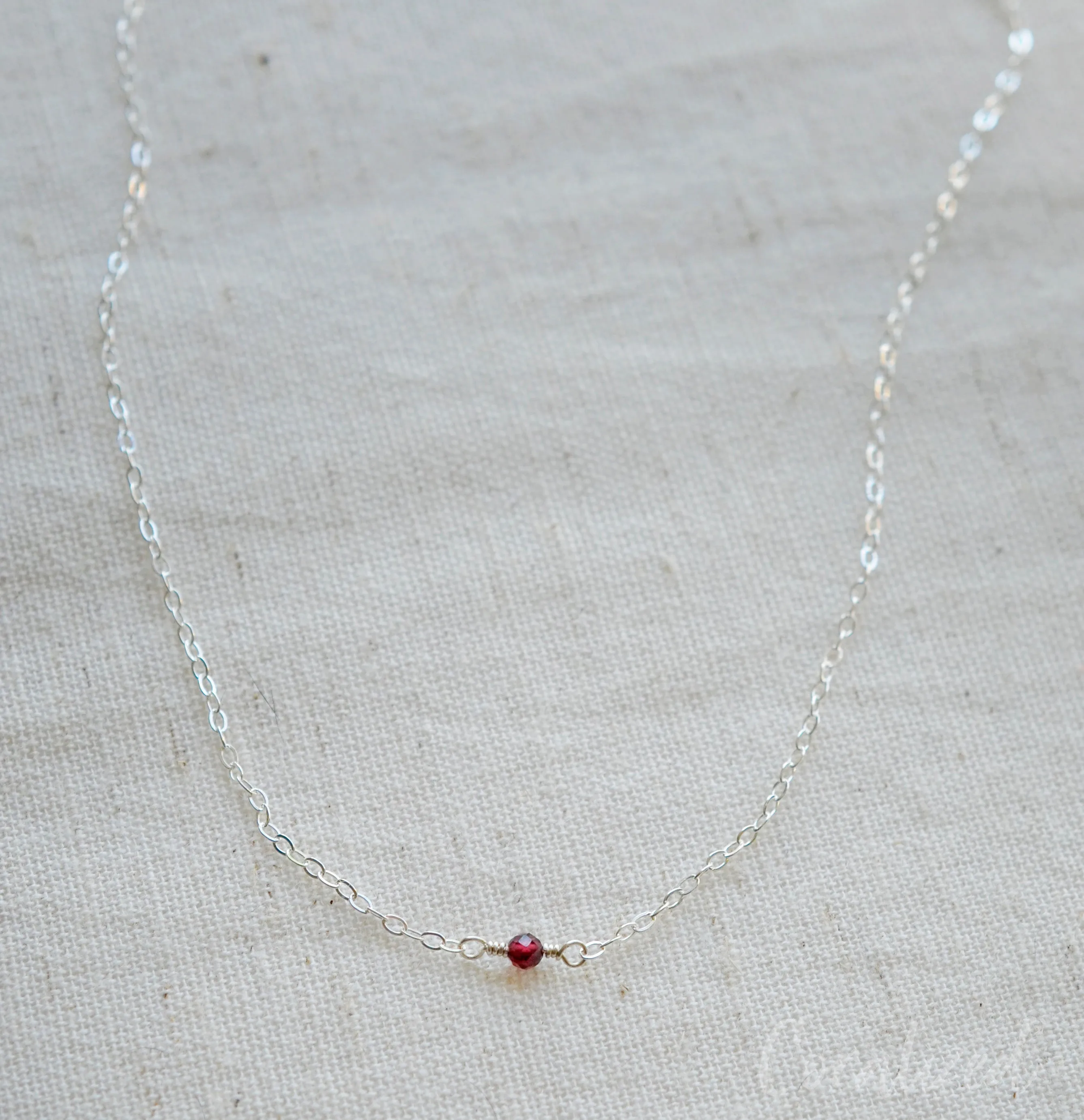 Tiny Minimalist Red Garnet Necklace