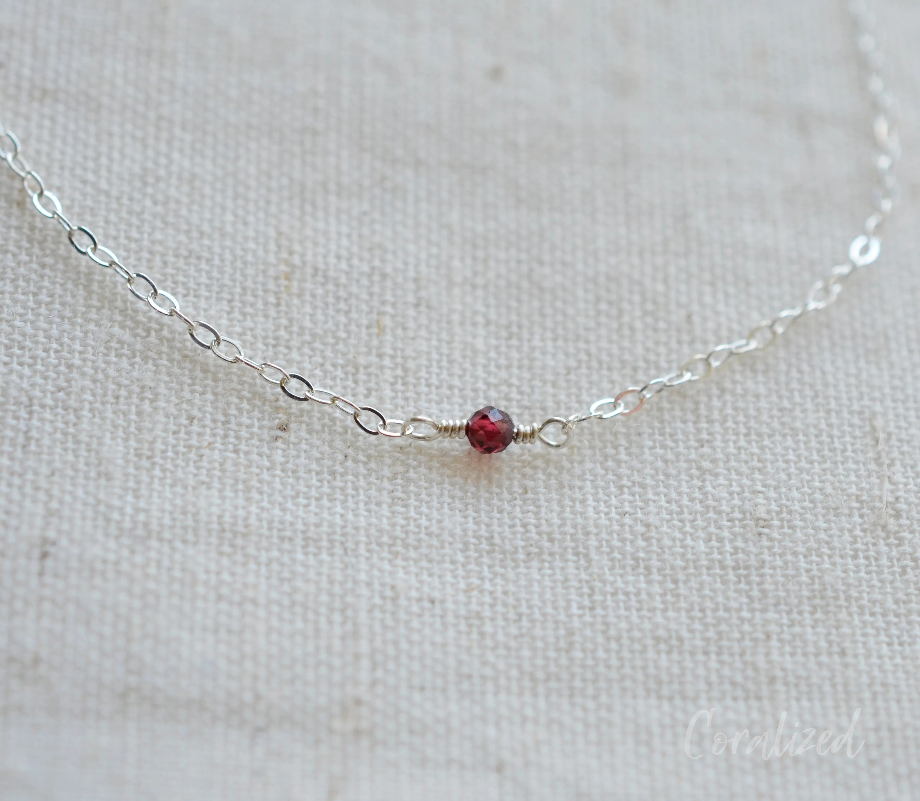 Tiny Minimalist Red Garnet Necklace