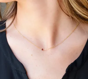 Tiny Minimalist Red Garnet Necklace