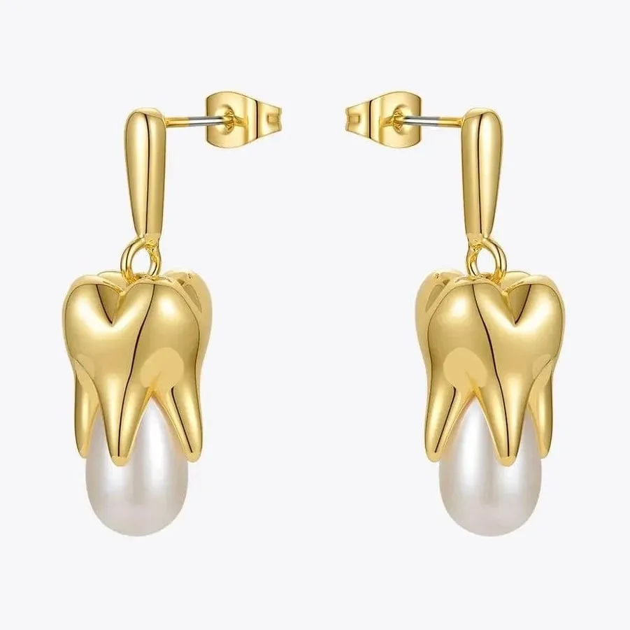 Tooth Shape Pearl Drop Earrings For Women Gold Color Earrings Jewelry