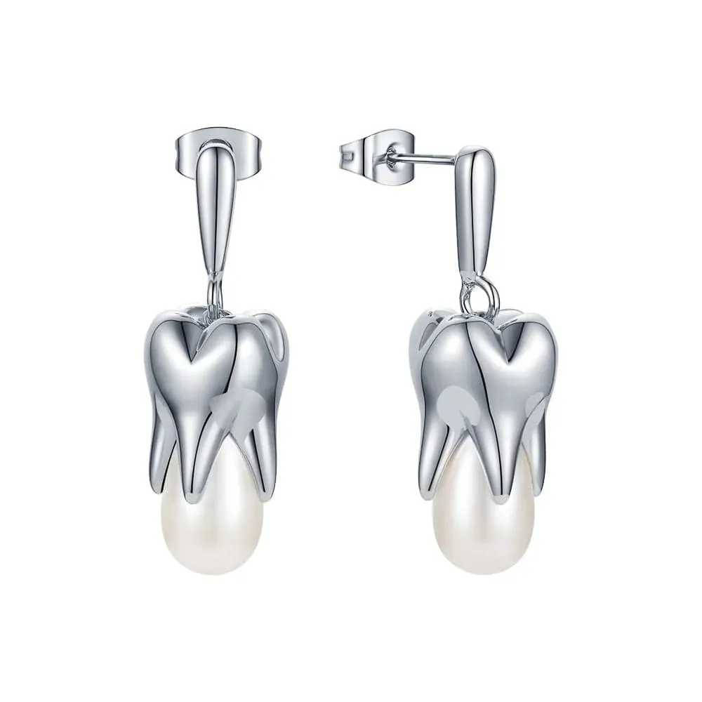 Tooth Shape Pearl Drop Earrings For Women Gold Color Earrings Jewelry