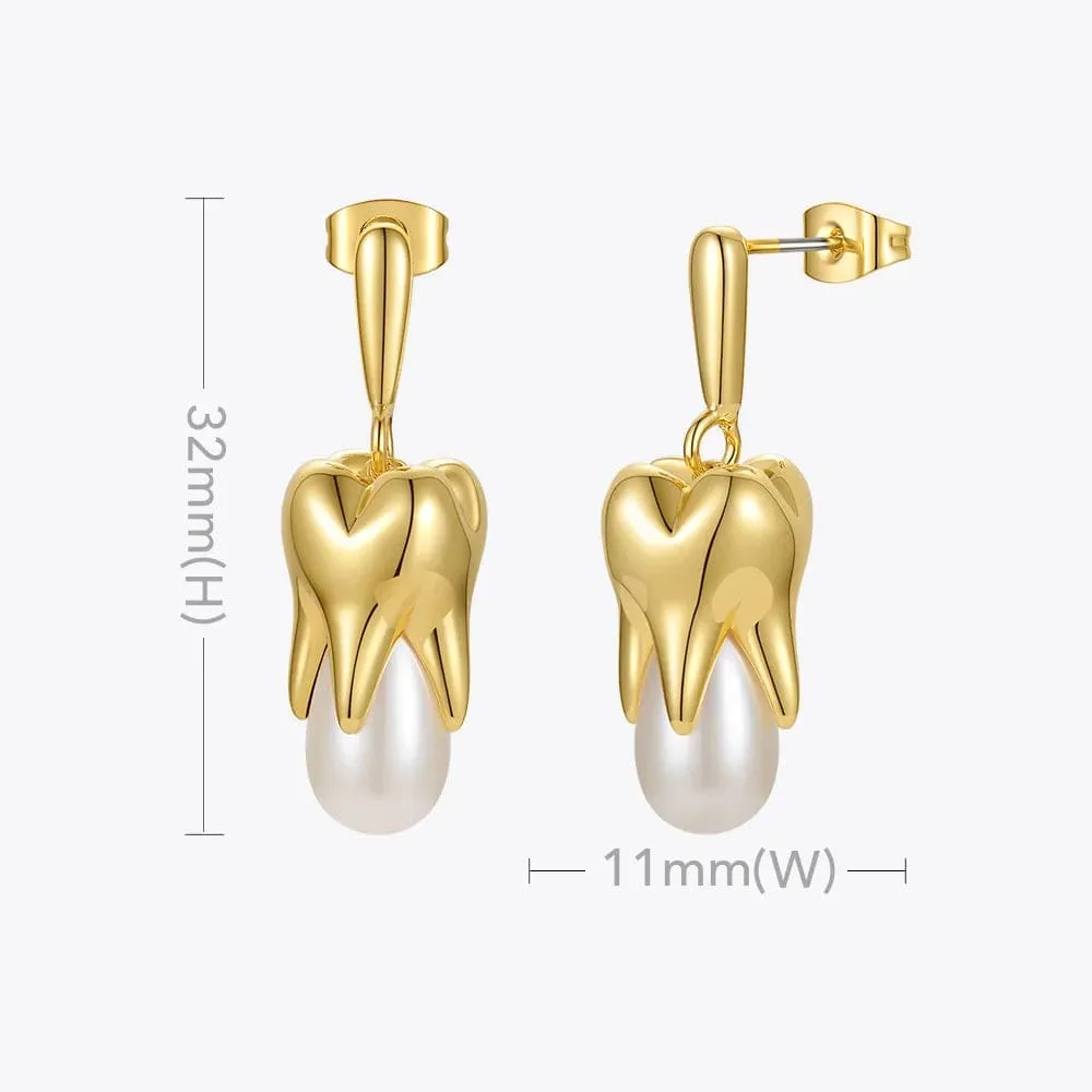 Tooth Shape Pearl Drop Earrings For Women Gold Color Earrings Jewelry