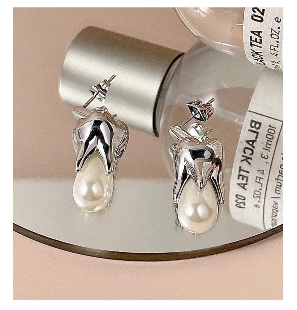 Tooth Shape Pearl Drop Earrings For Women Gold Color Earrings Jewelry