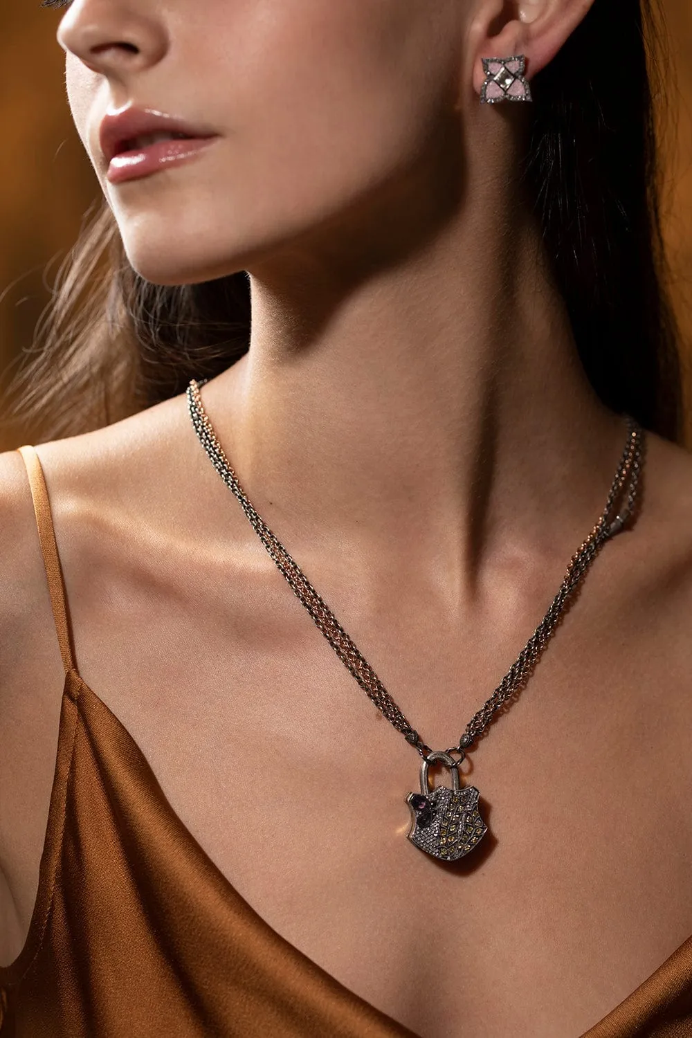 Triple Strand Chain Garnet Necklace