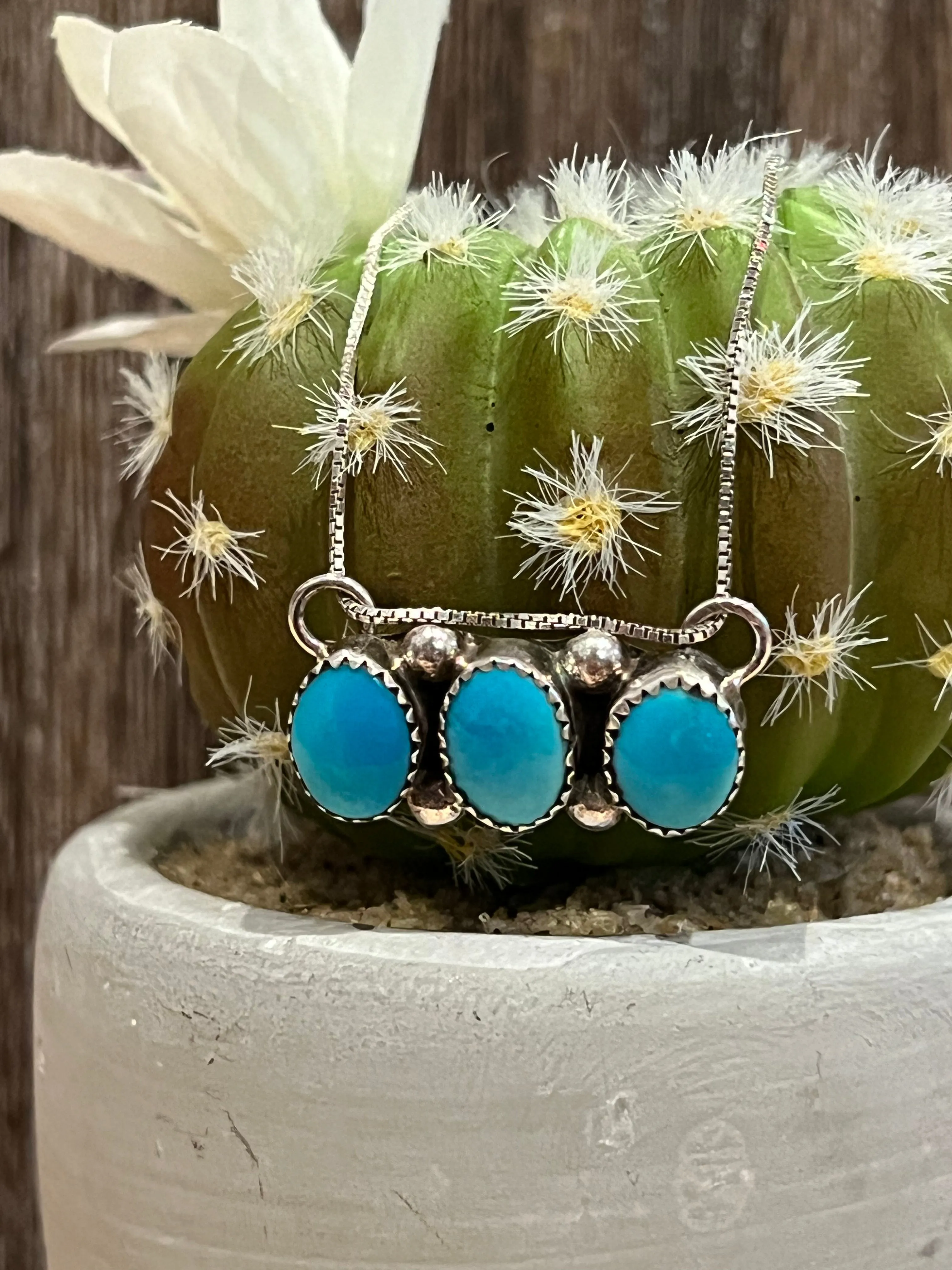 Triple Turquoise Sterling Silver Necklace
