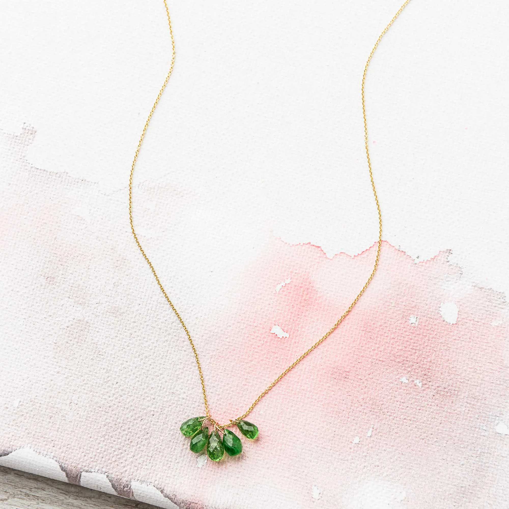 Tsavorite Garnet Drop Cluster Necklace in 14k Gold