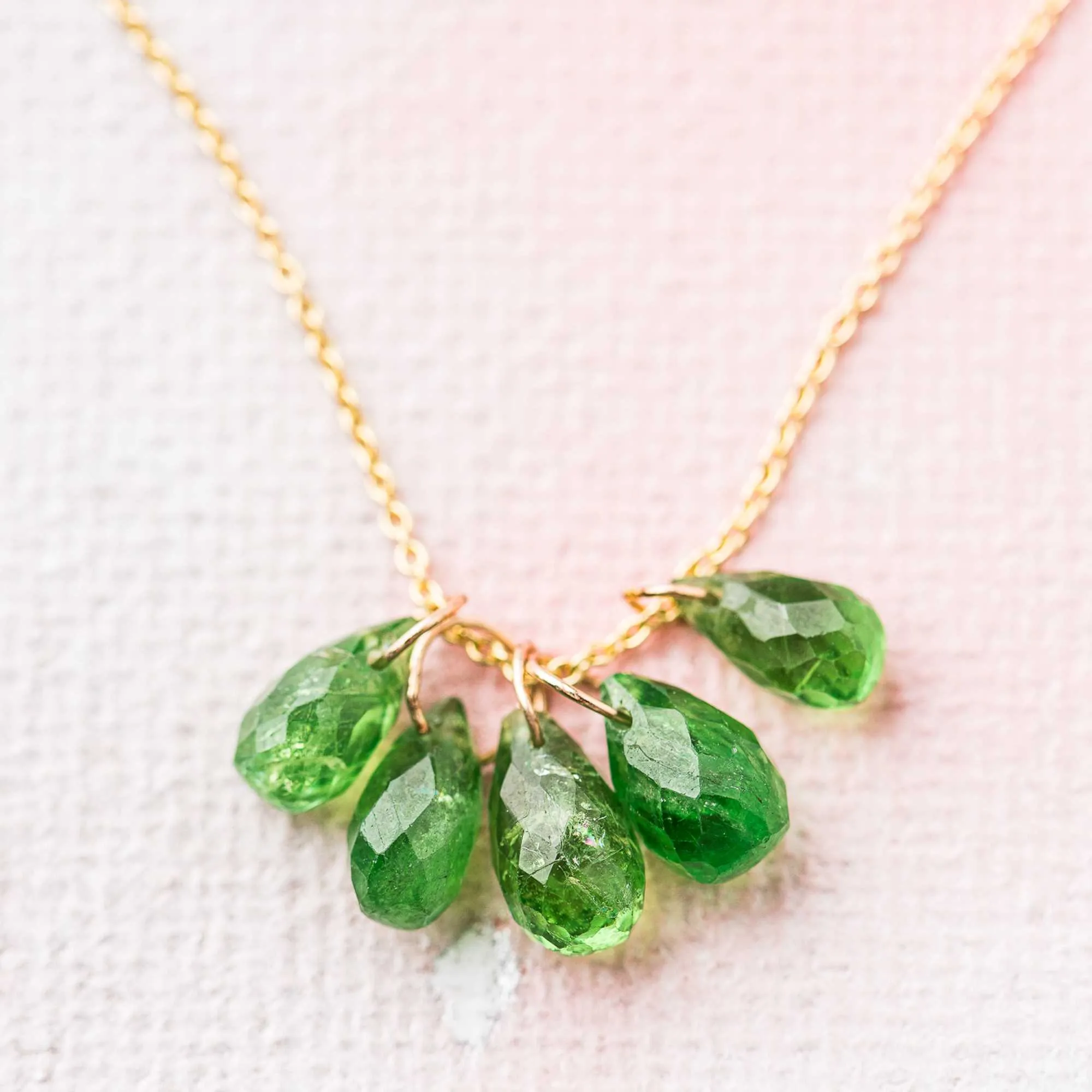 Tsavorite Garnet Drop Cluster Necklace in 14k Gold