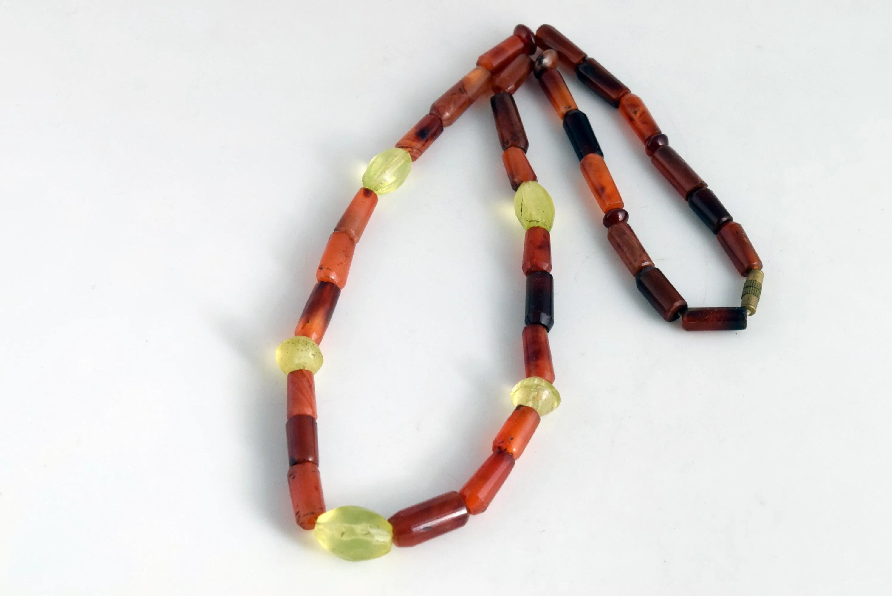 Vintage Beaded Carnelian and Green Glass Turkish Necklace
