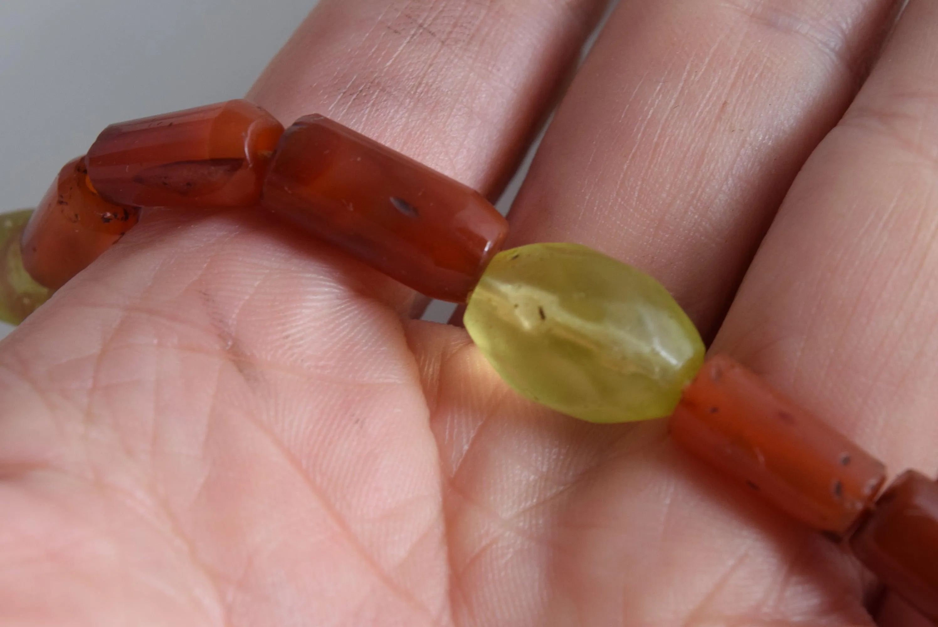 Vintage Beaded Carnelian and Green Glass Turkish Necklace