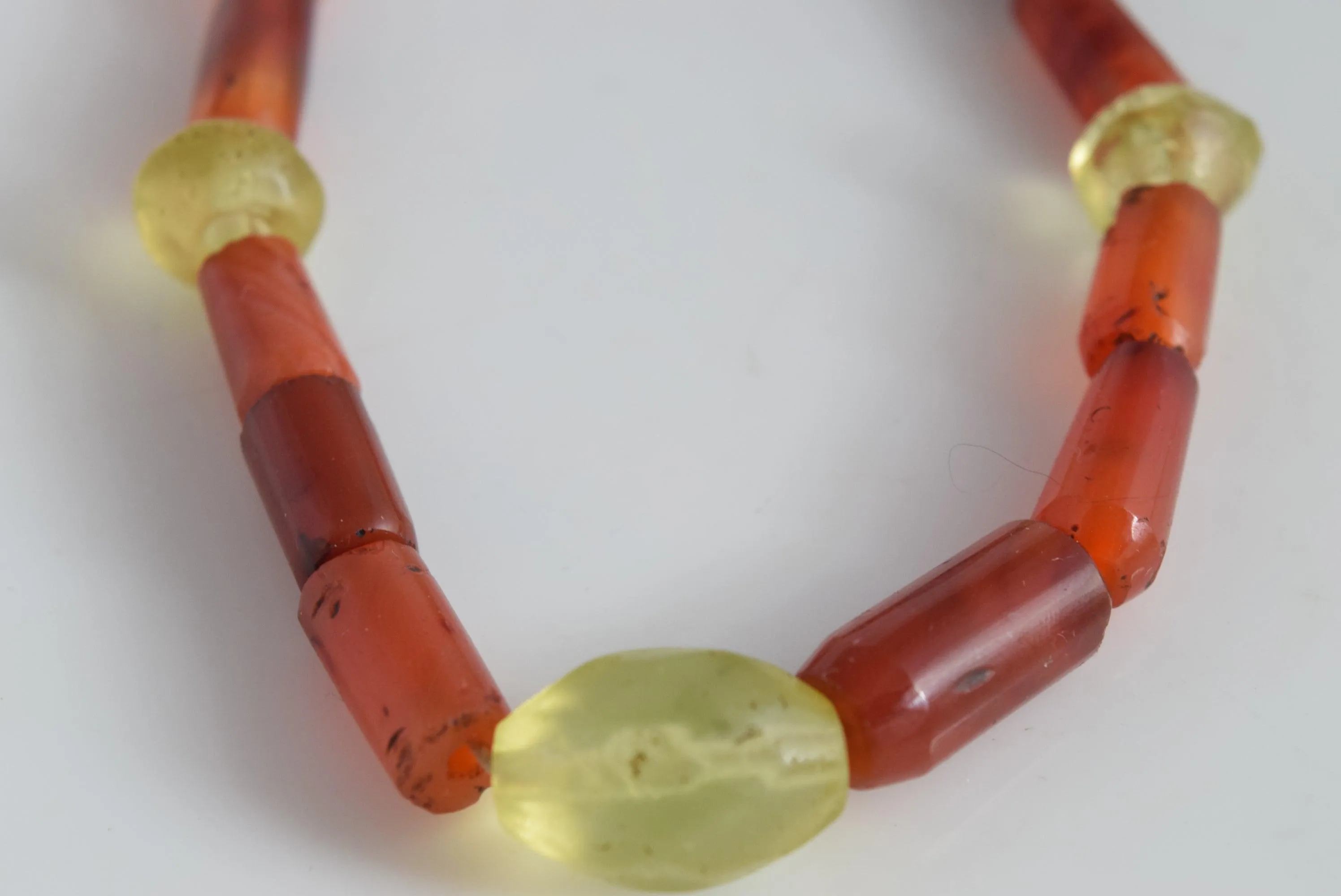 Vintage Beaded Carnelian and Green Glass Turkish Necklace