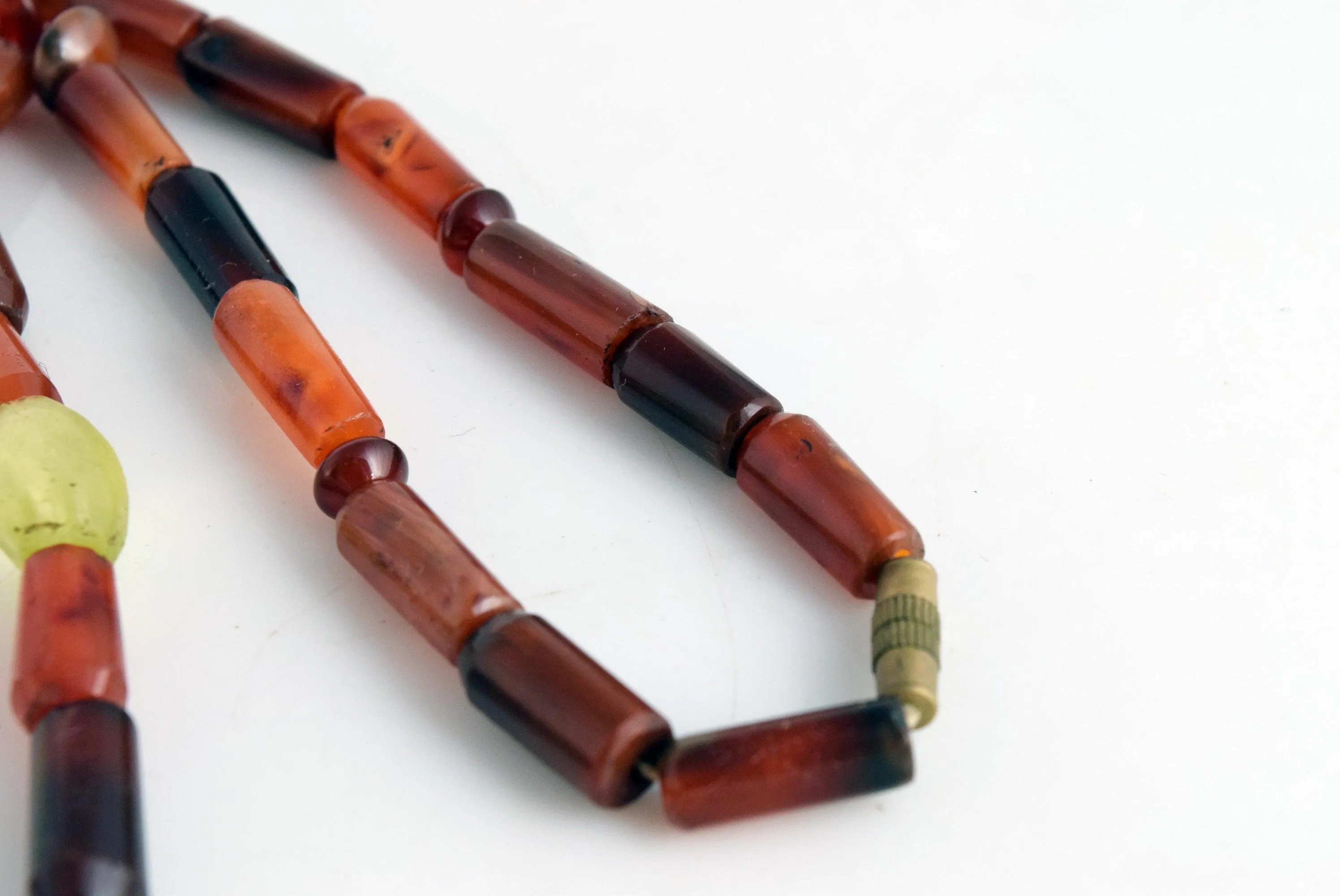 Vintage Beaded Carnelian and Green Glass Turkish Necklace