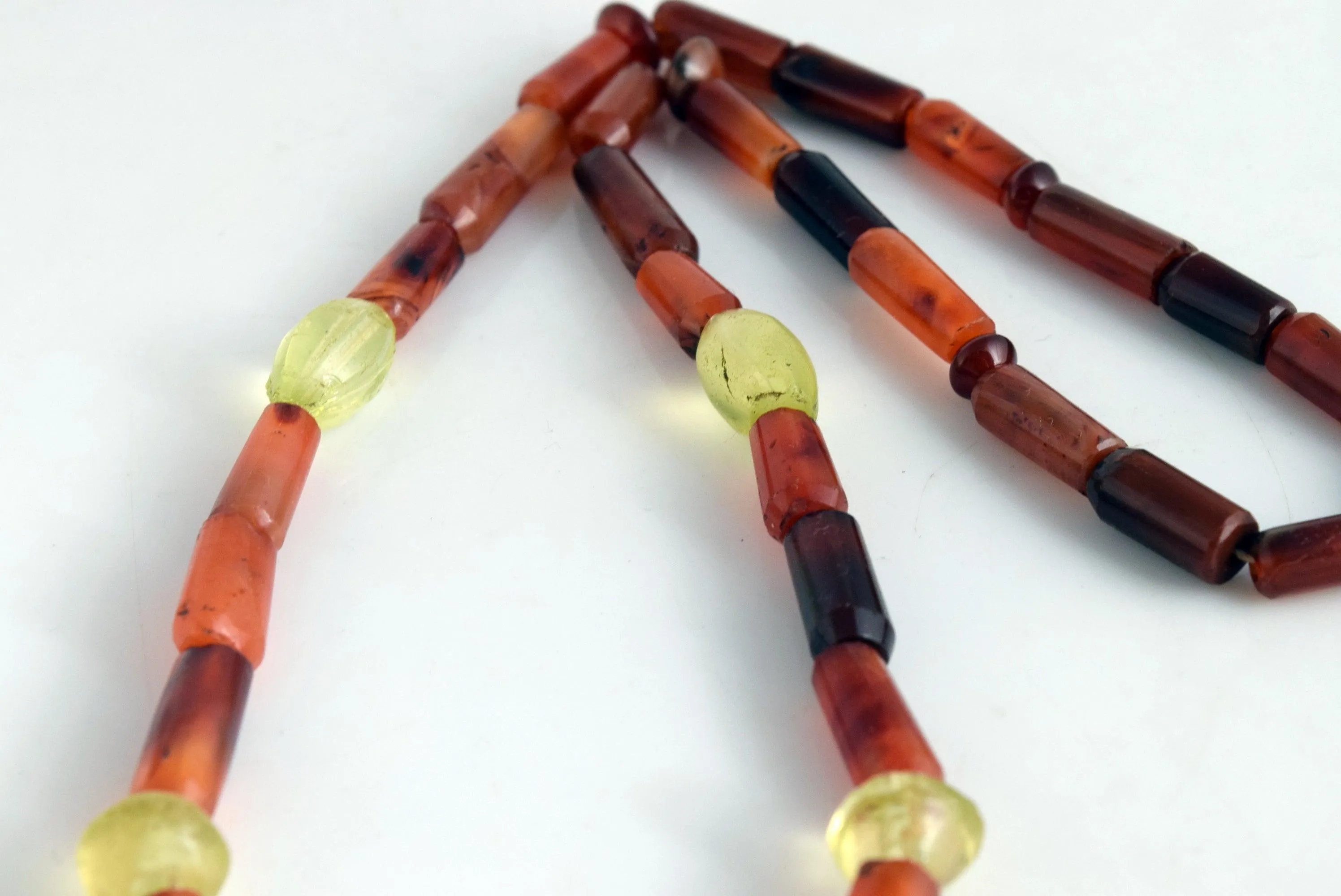 Vintage Beaded Carnelian and Green Glass Turkish Necklace