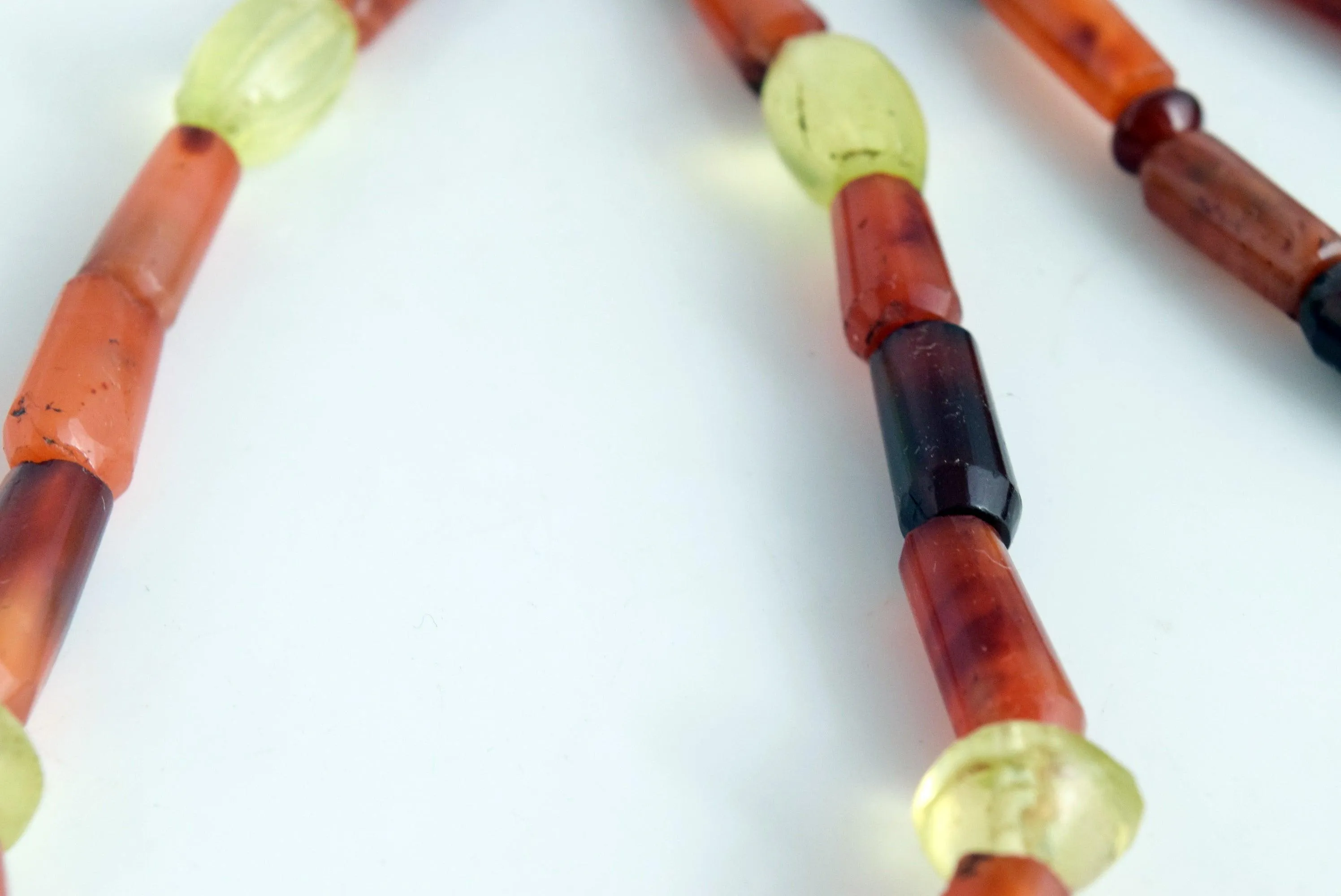 Vintage Beaded Carnelian and Green Glass Turkish Necklace