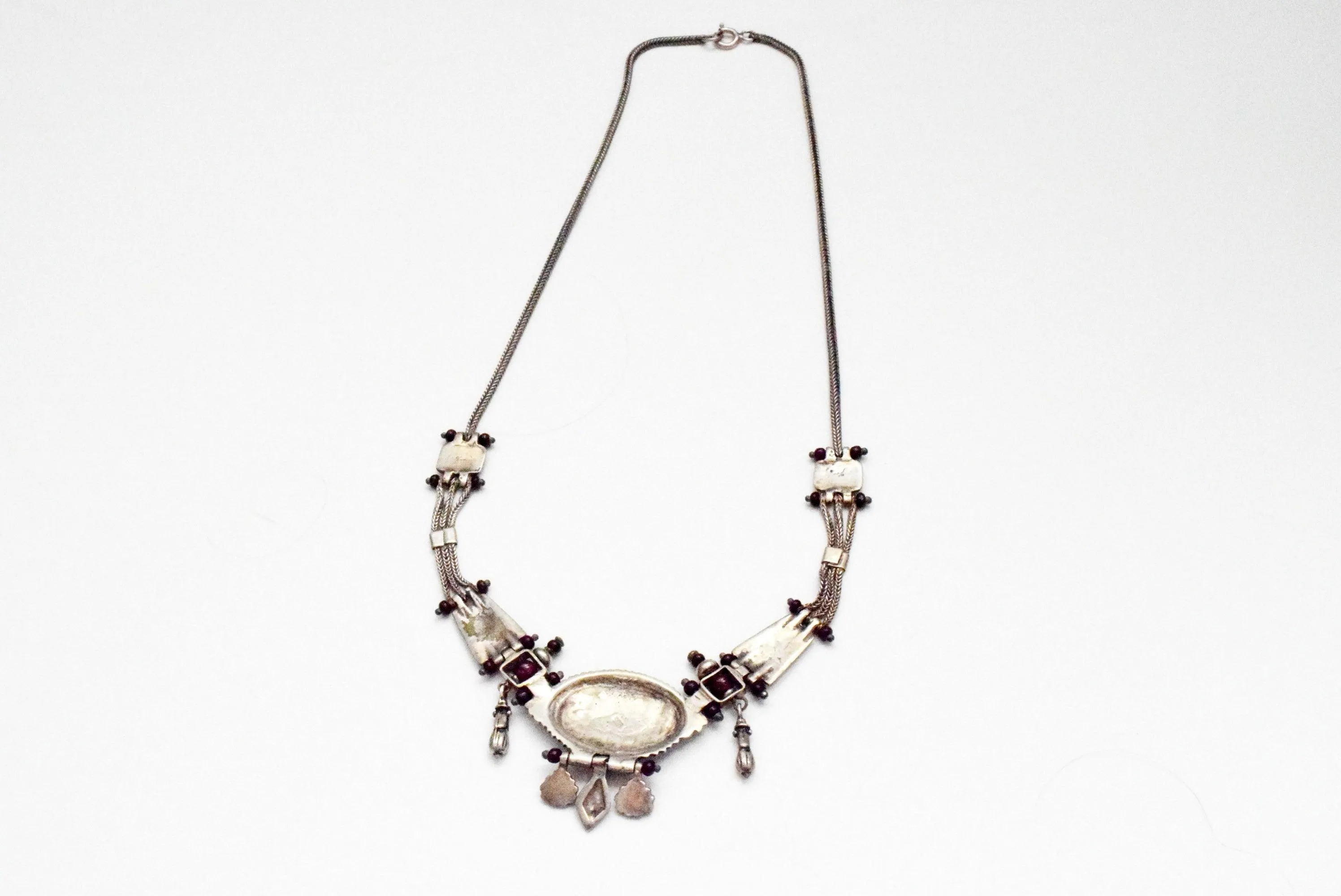 Vintage Turkish Silver Niello and Garnet Choker Necklace