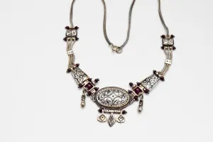 Vintage Turkish Silver Niello and Garnet Choker Necklace