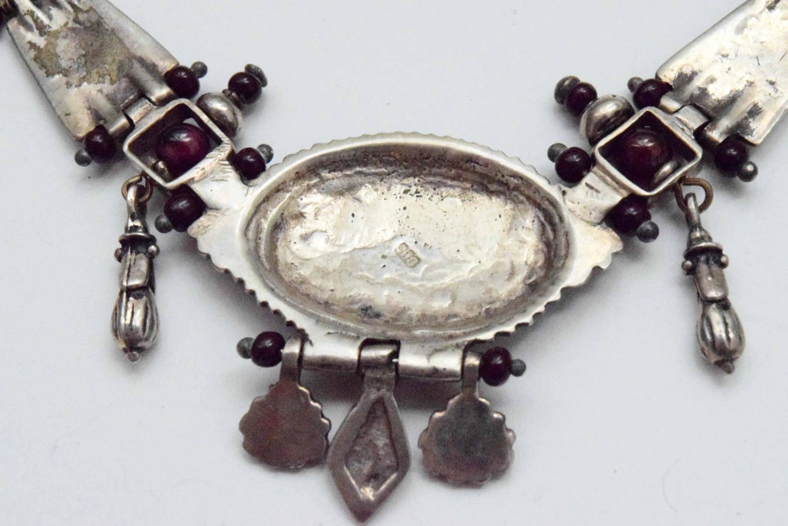 Vintage Turkish Silver Niello and Garnet Choker Necklace