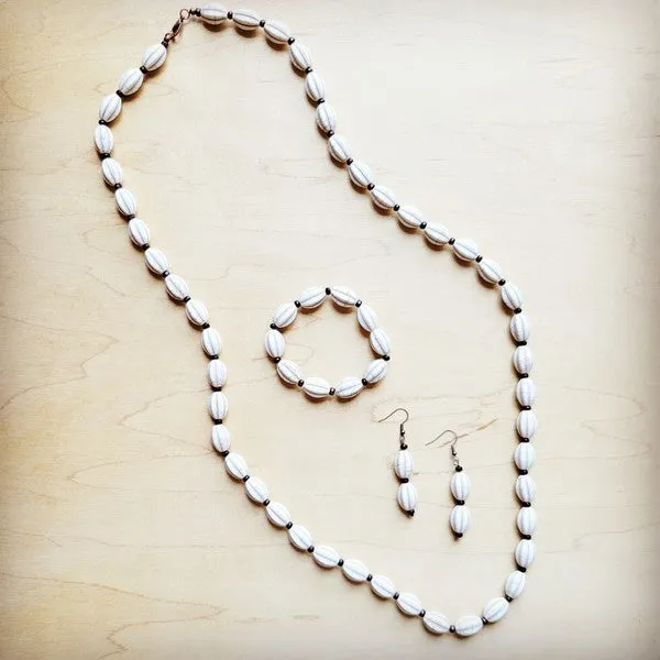 White Turquoise Melon Beaded Stretch Bracelet - The Jewelry Junkie